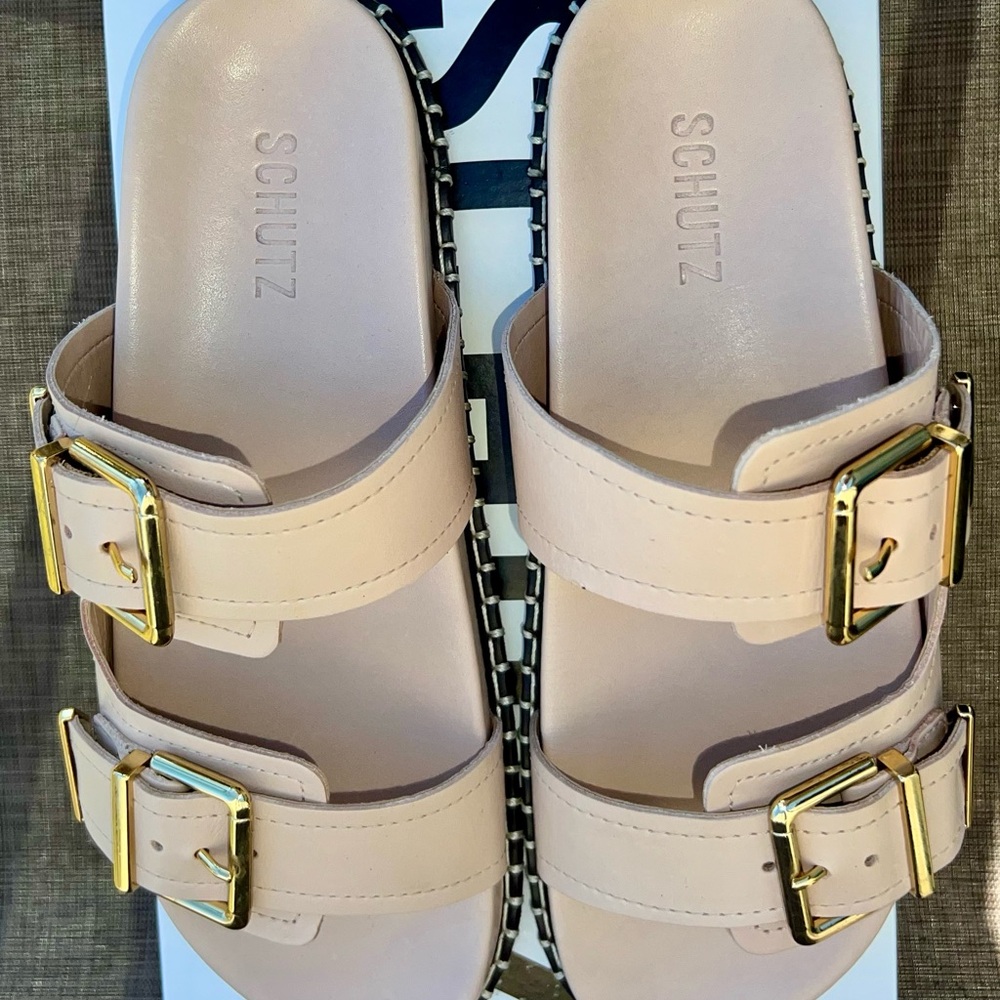 Schutz Beige Double Buckle Sandals - Picture 4 of 8